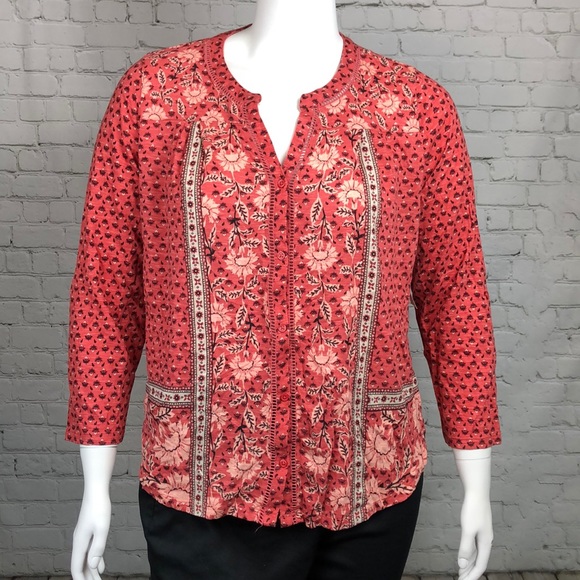 0X 1X Style & Co Pink Floral Splitneck Top Plus Sz - Picture 2 of 7